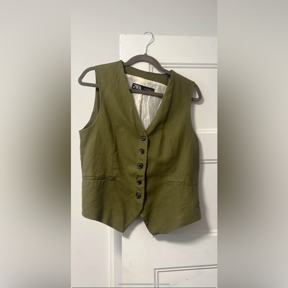 Zara Khaki Button-Up Women's Vest